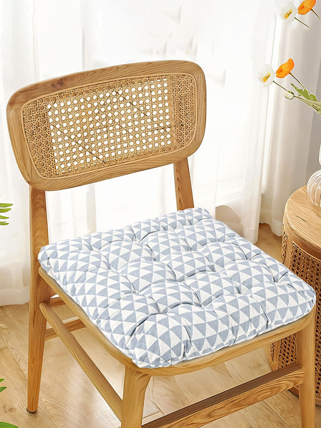 Kuber Industries 6Pc Green & Grey Printed Cotton Comfort Chair Pads