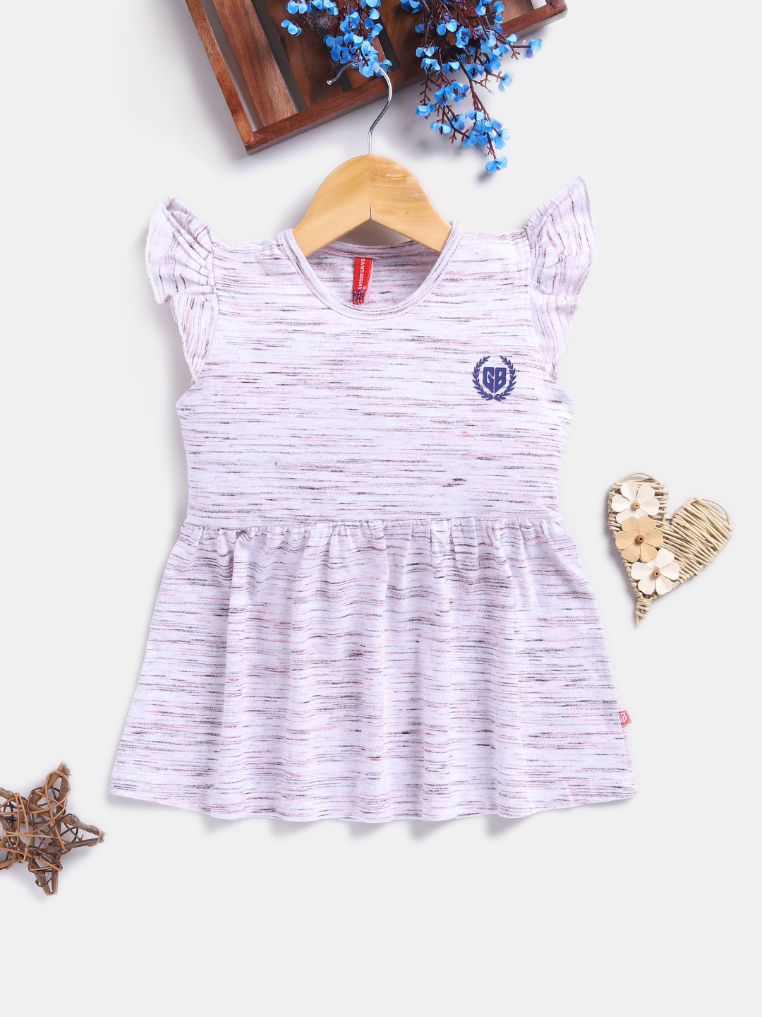 Here&Now X Game Begins Girls Self Design Flutter Sleeve Fit & Flare Dress
