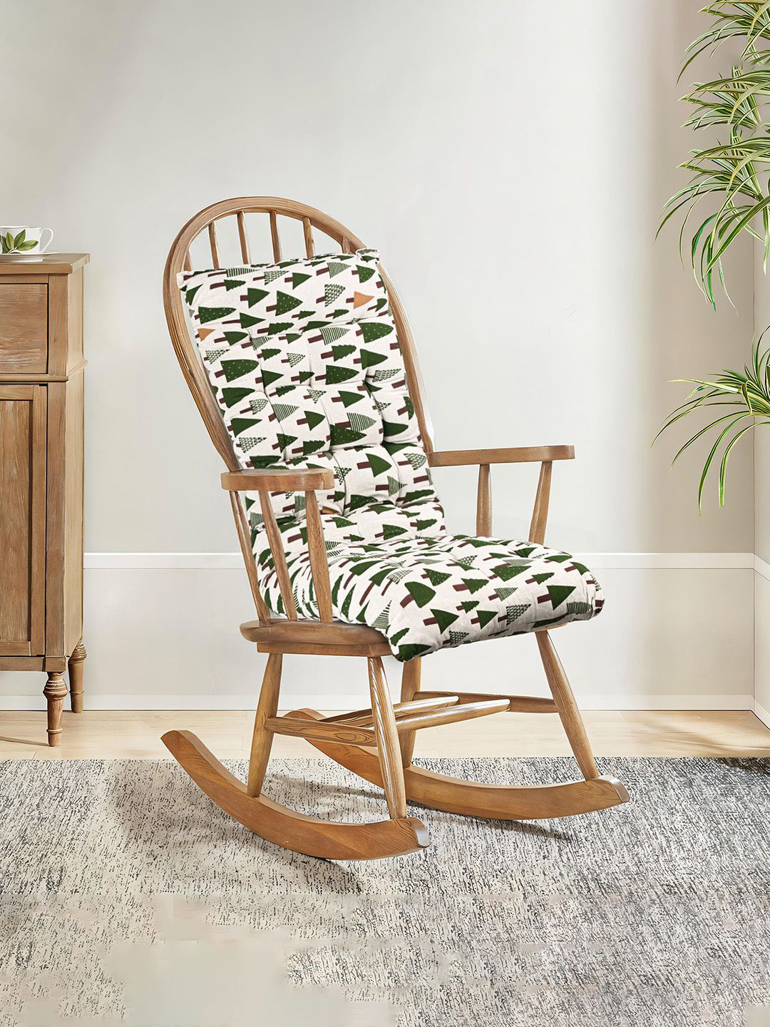 Kuber Industries Green & White Tree Printed Cotton Chair Pad