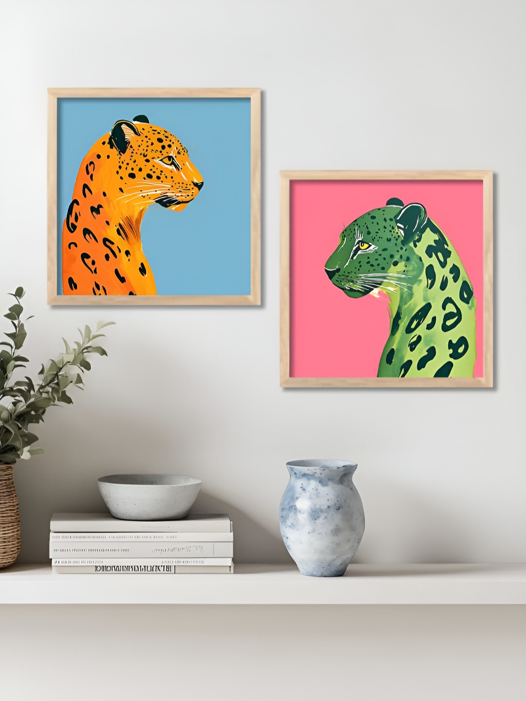 Kotart Brown & Green 2 Pieces Animal Printed Wooden Wall Paintings