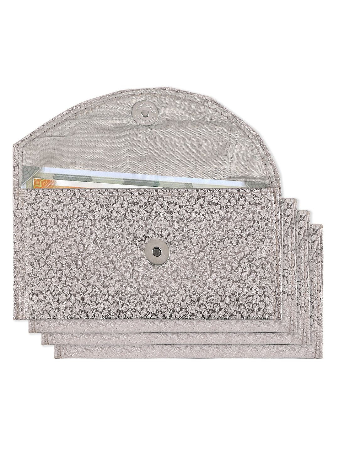 Kuber Industries Set of 4 Floral Self Design Leather Envelopes