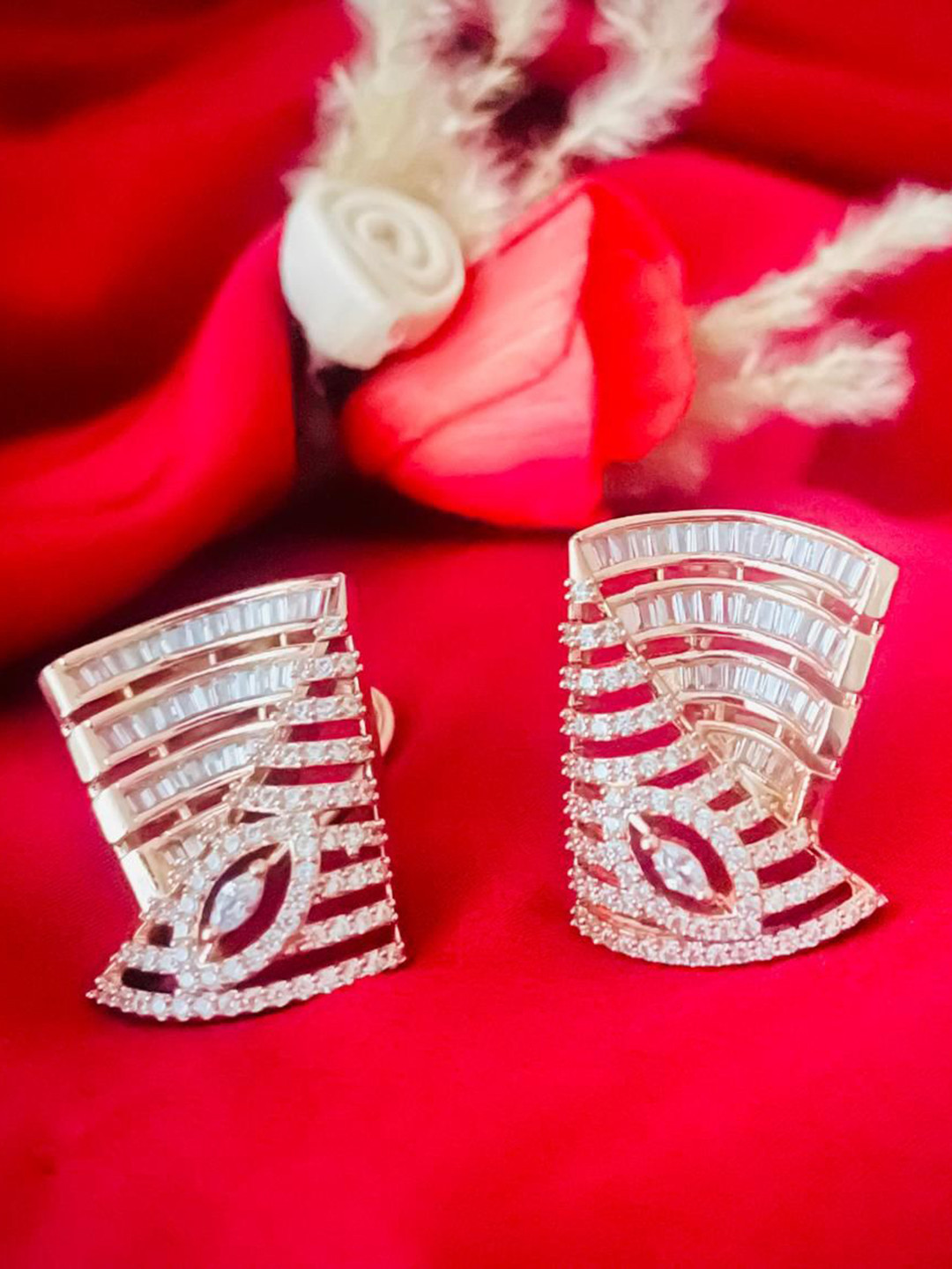 MONI LIFESTYLE American Diamond Studded Geometric Timeless Elegance Studs
