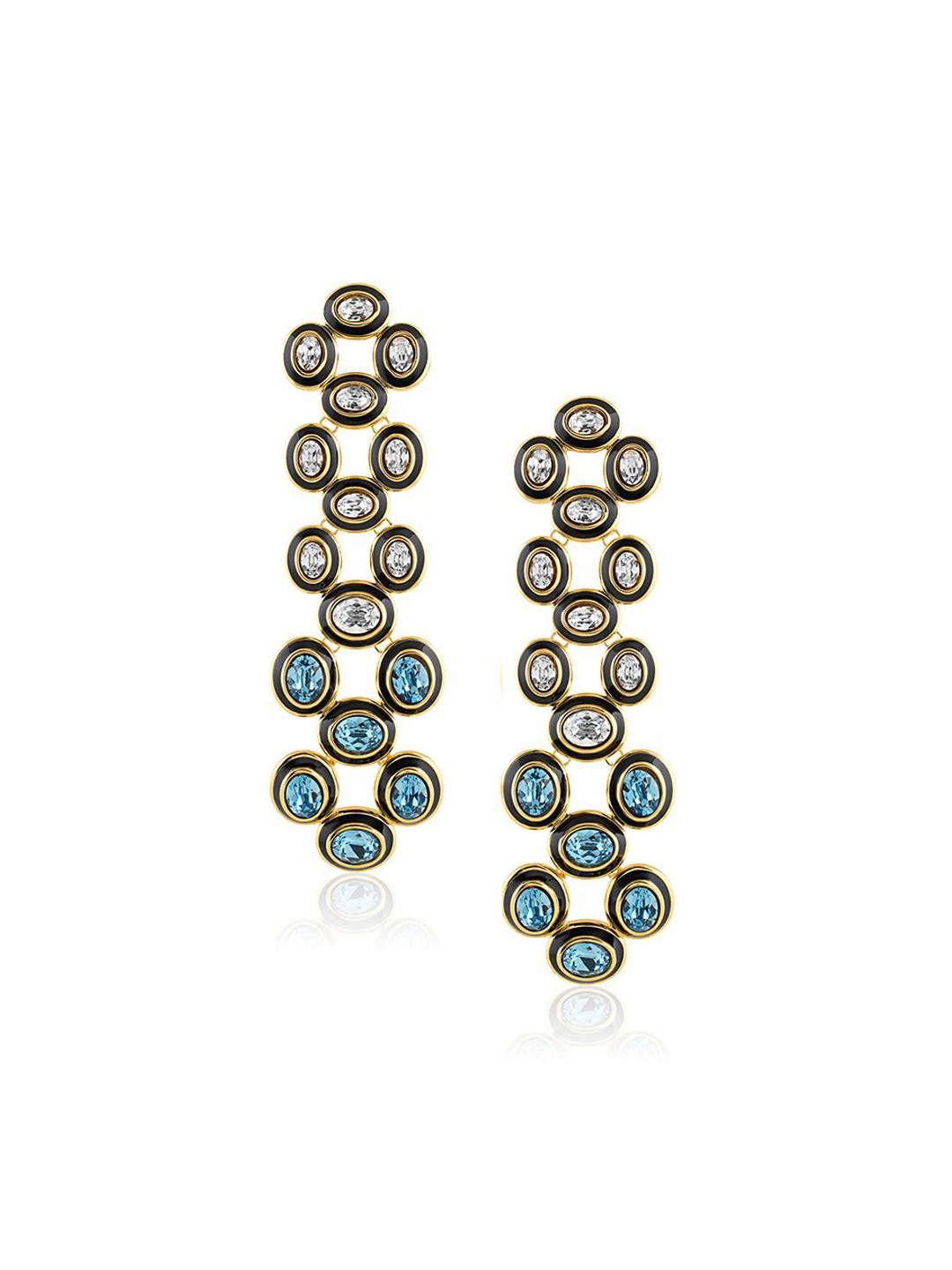 Isharya 18KT Gold Plated Crystals Studded Geometric Shaped Aqua Cove Drop Earrings