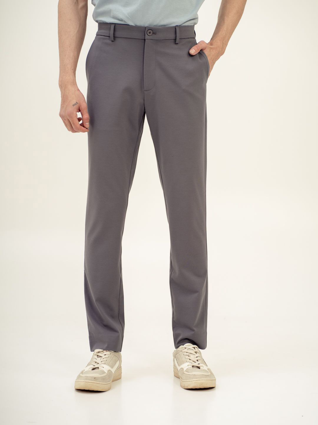 The Pant Project Mercury Grey Slim-Fit Wrinkle-Free Power-Stretch Knitted Trousers