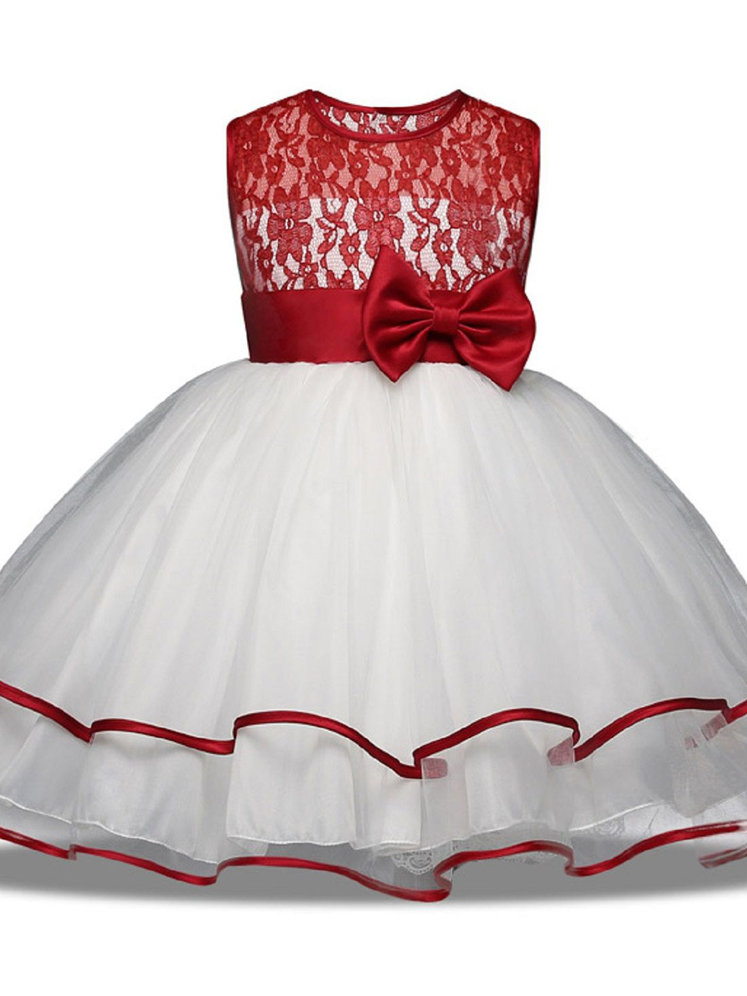 Wow Princess Girls Floral Self Design Net Sleeveless Maxi Gown Dress With Bow Details