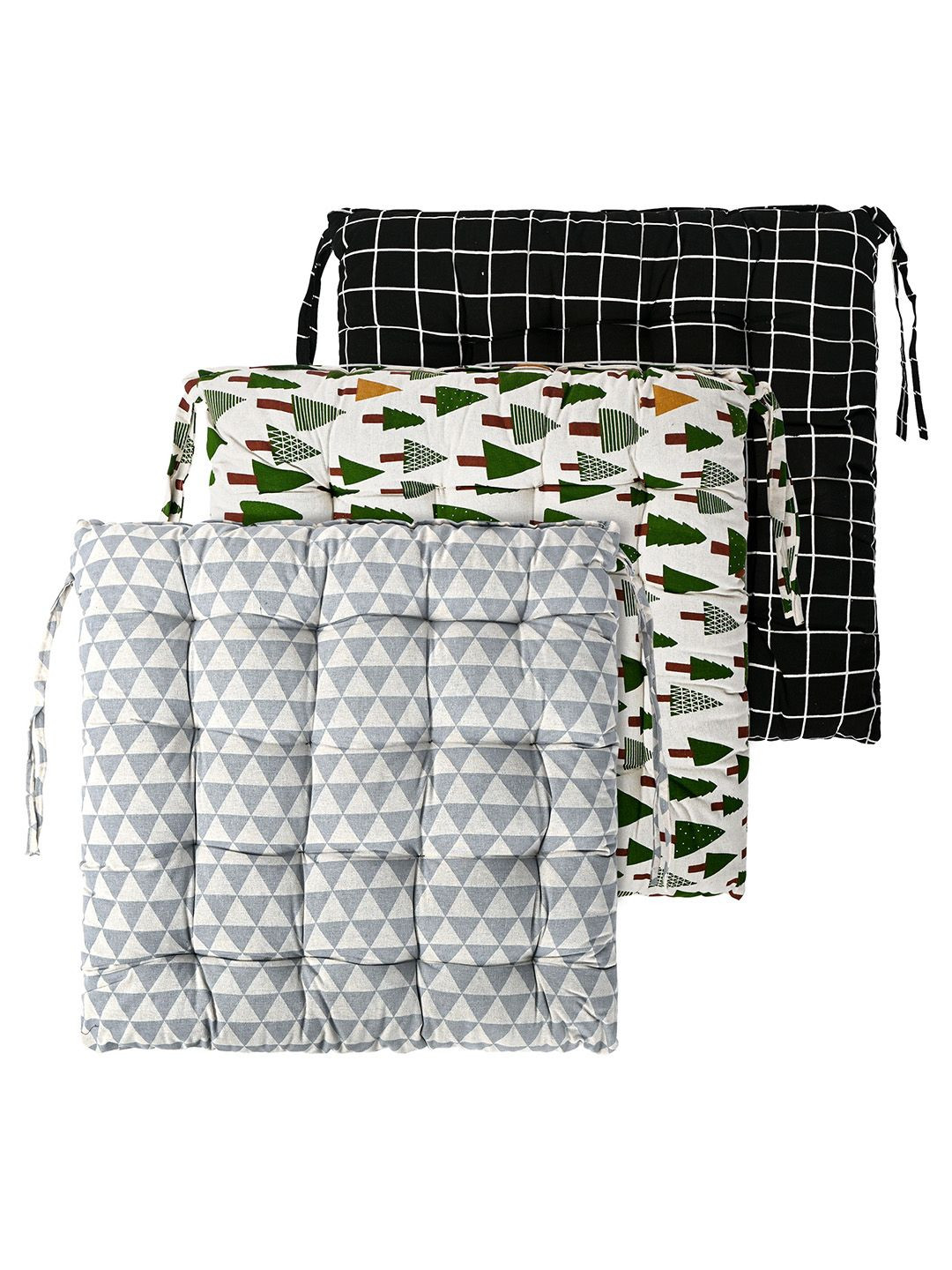 Kuber Industries Cream Colored & Grey 3 Pieces Printed Cotton Comfort Chair Pads