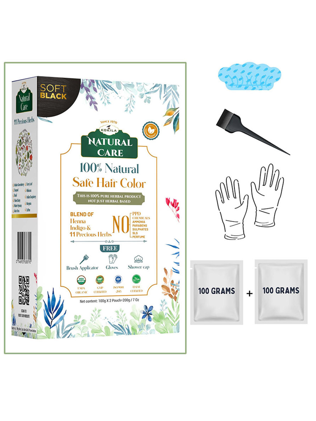 KOKILA 100% Natural Safe Hair Color - 200 g- Natural Black