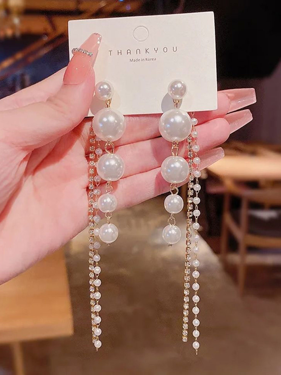 Celestique Elegant Pearl Dangle Contemporary Drop Earrings