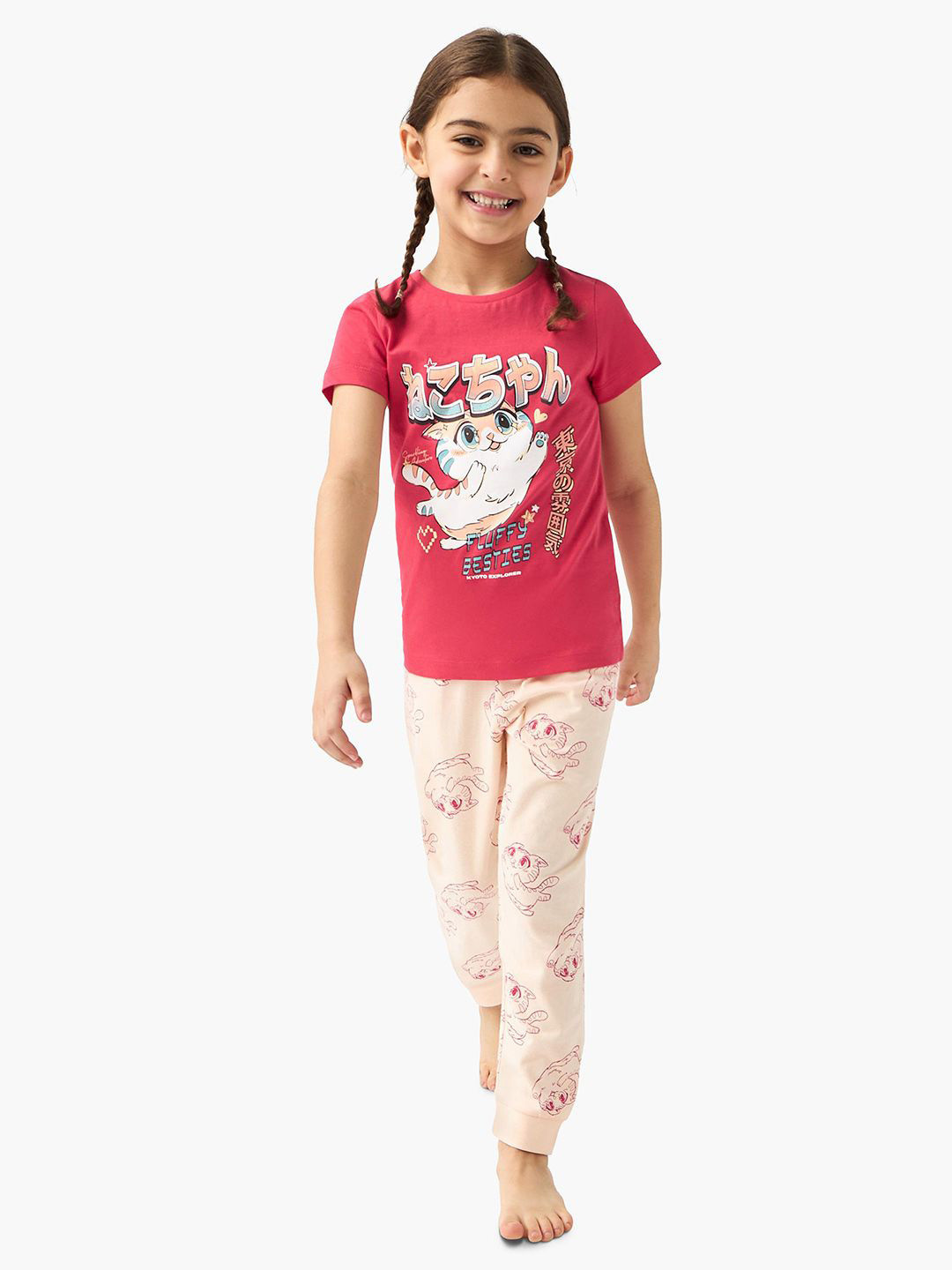 Juniors by Babyshop Girls Printed Pure Cotton T-Shirt With Pyjamas-I55-A5-13-808