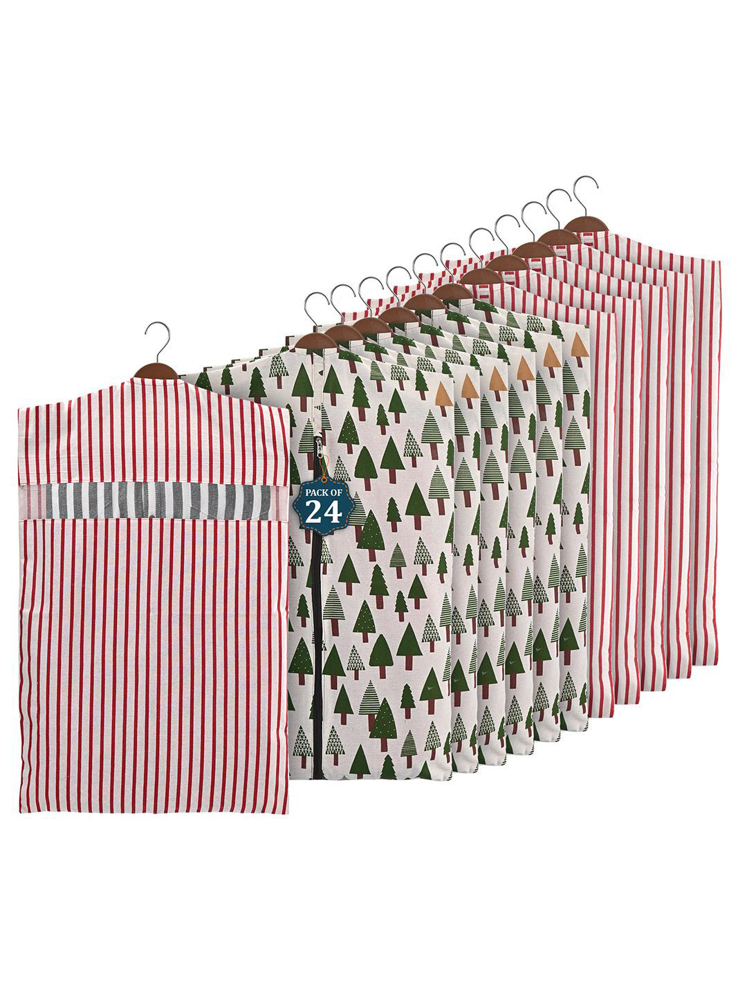 Kuber Industries Grey & Maroon Set Of 24 Printed Cotton Hanging Clothes Packing Organisers