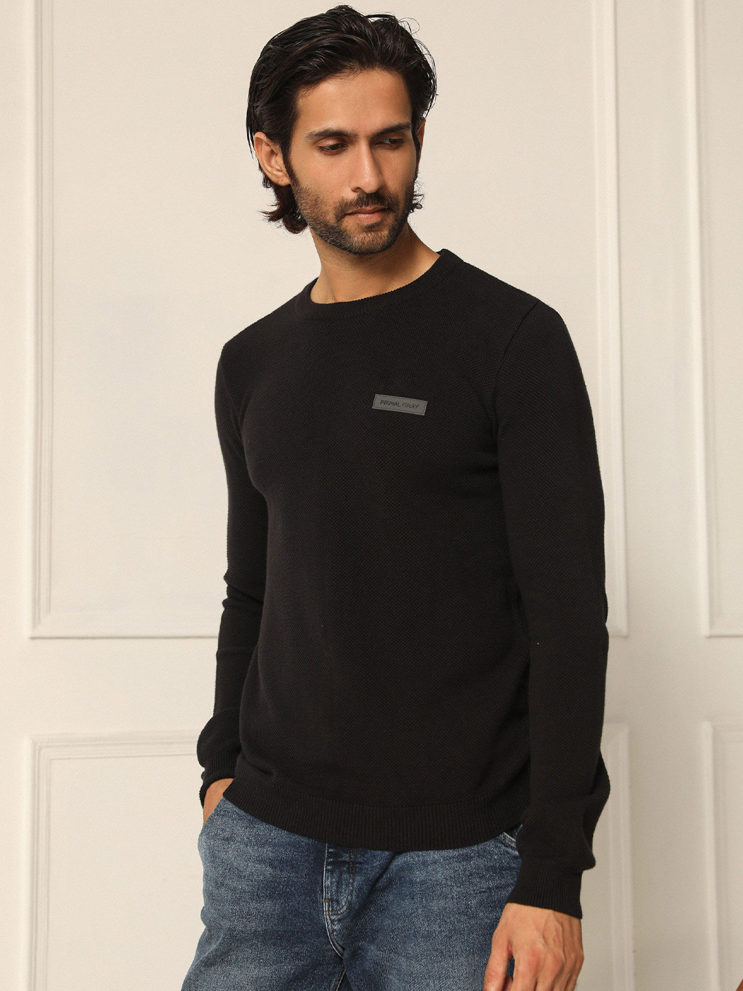 PRIMAL GRAY Men Round Neck Cotton Pullover