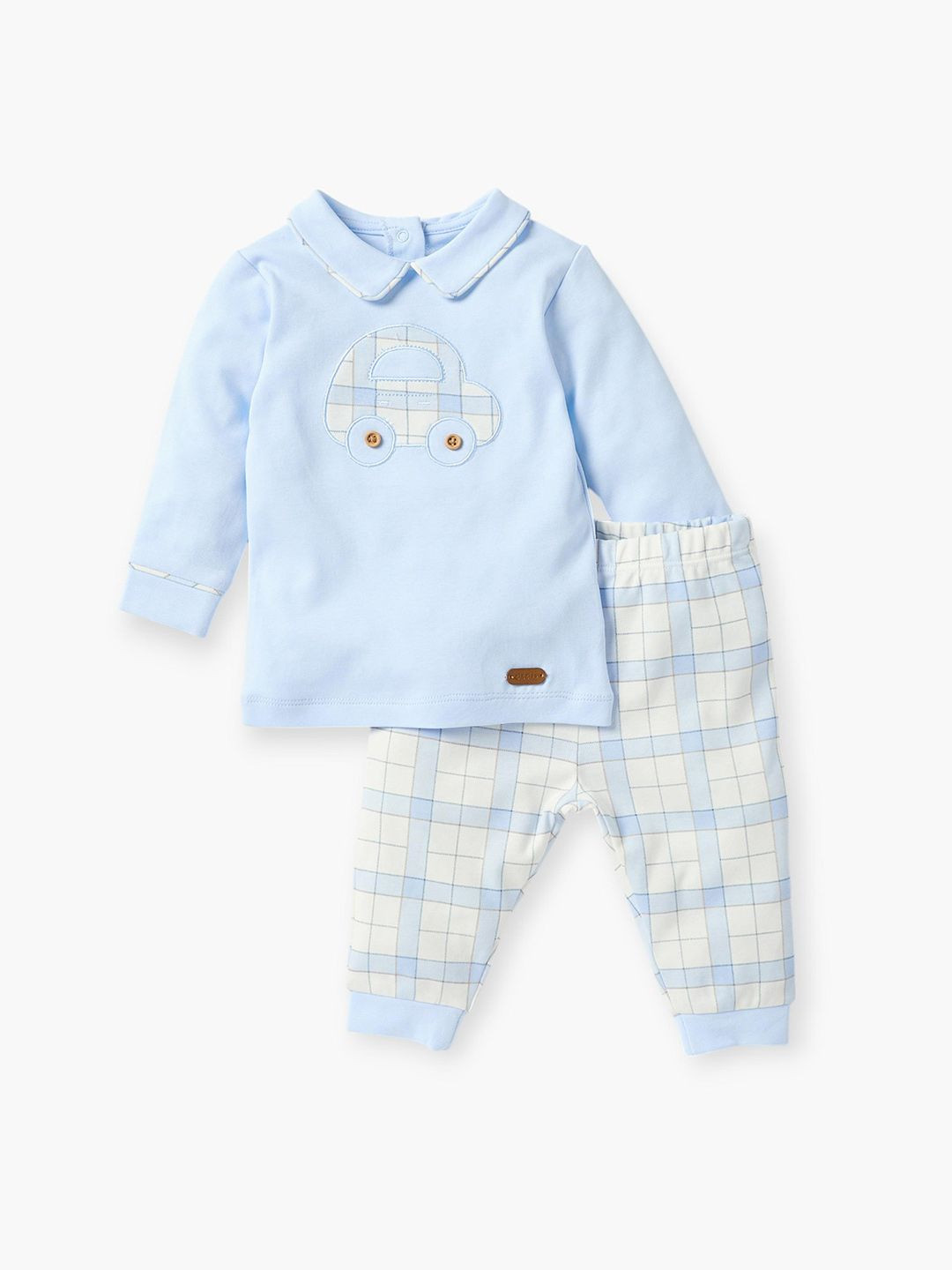 Giggles by Babyshop Boys Applique Shirt Collar Pure Cotton T-Shirt With Joggers