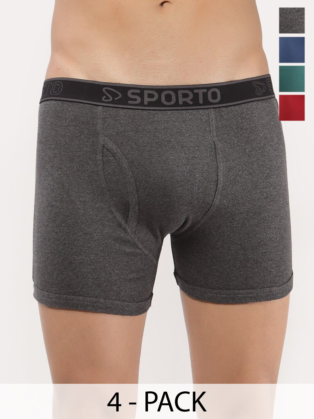 Sporto by Macho Pack Of 4 Outer Elastic Long Trunk Sprto_M1030-A1-Dnm1-Prt1-R1-S Trunk