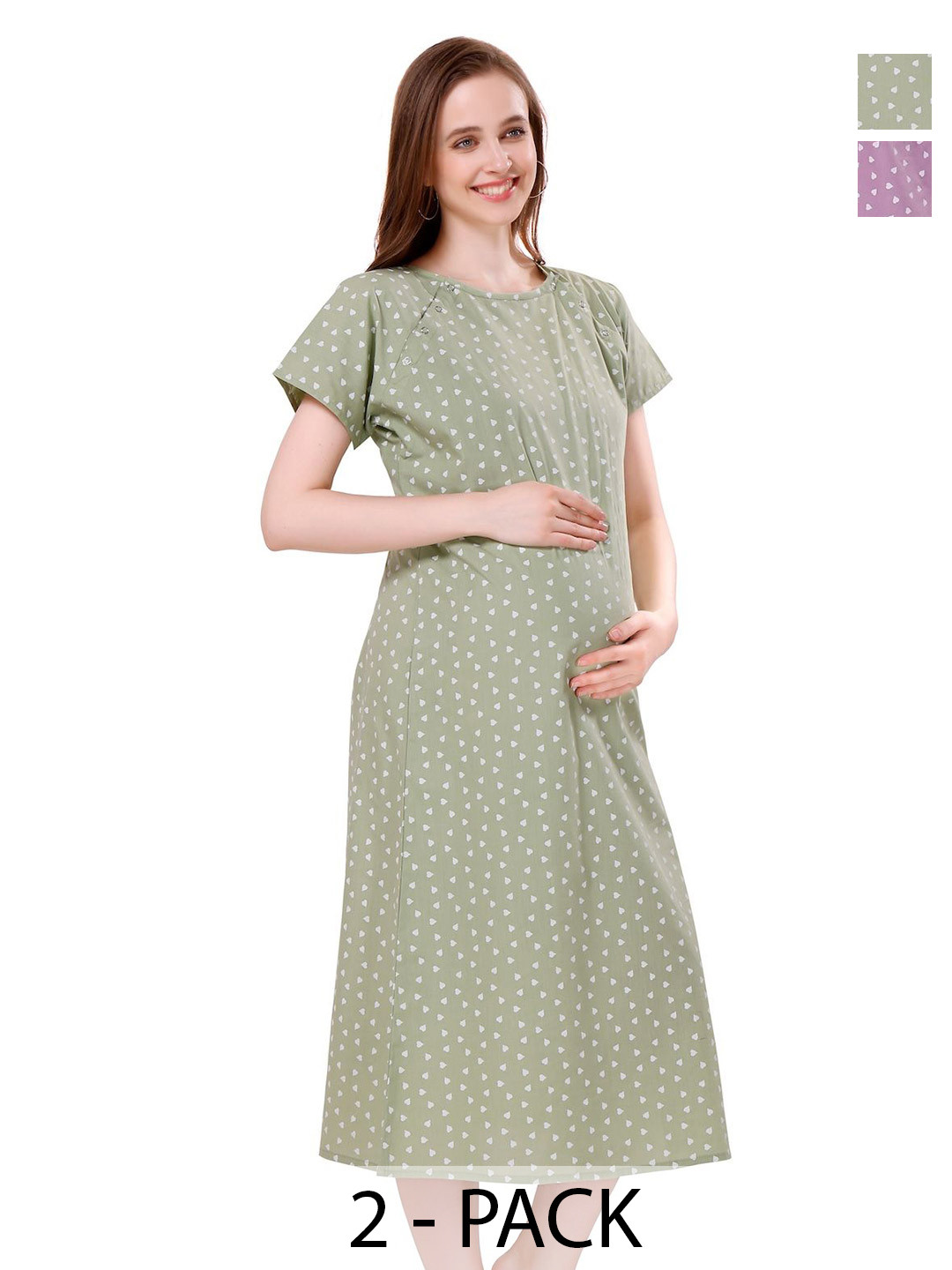 Piu  Women Pack of 2 Printed Maternity Maxi Nightdress