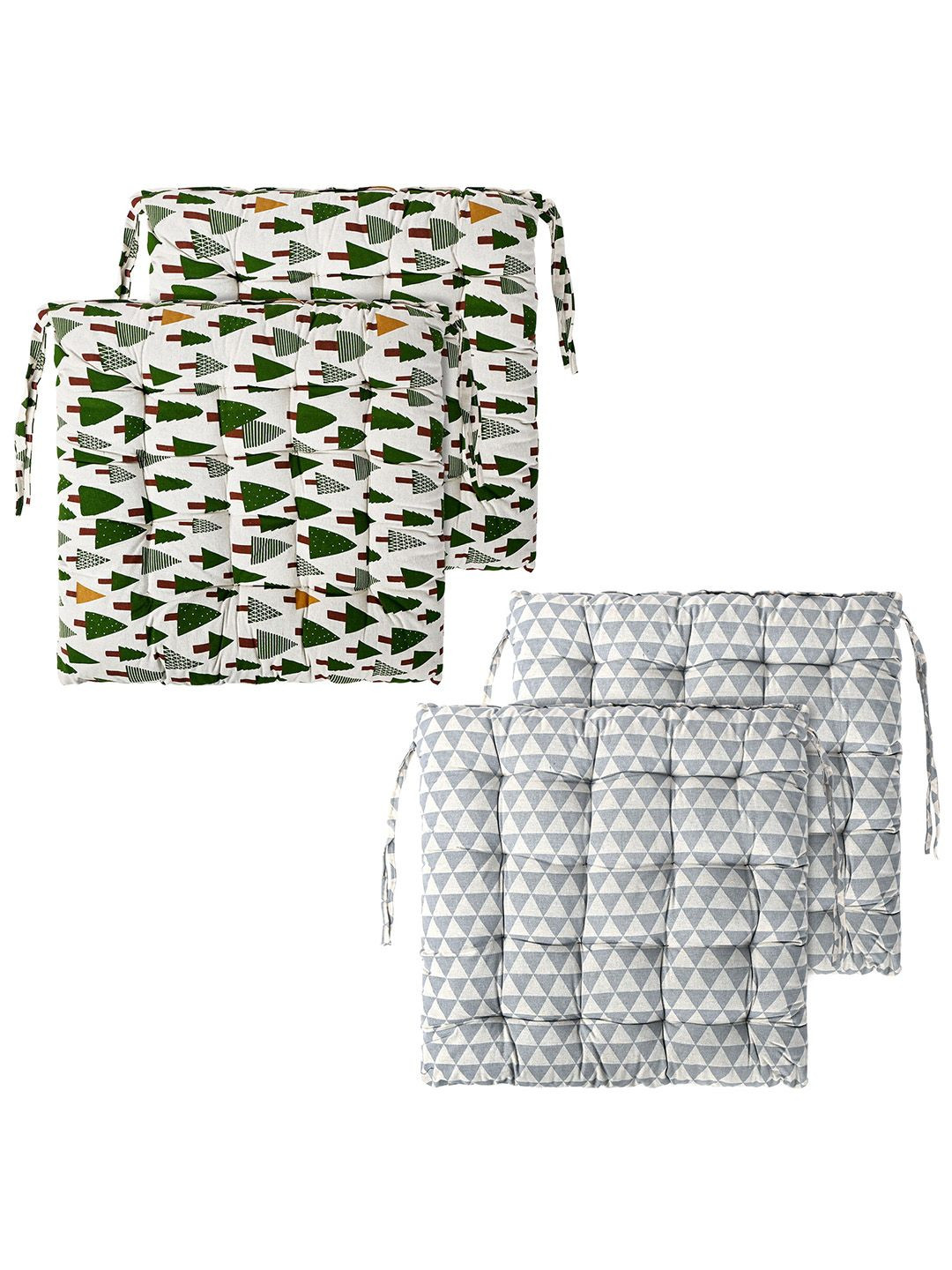 Kuber Industries Green & Grey 4 Pieces Printed Cotton Comfort Chair Pads