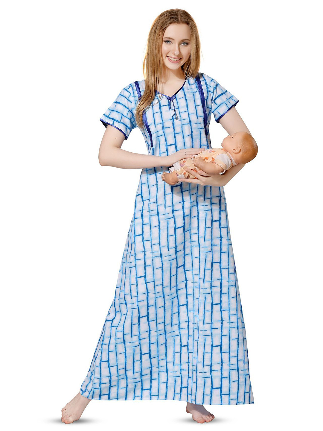 Piu Women Tie and Dye Printed Maternity Maxi Nightdress