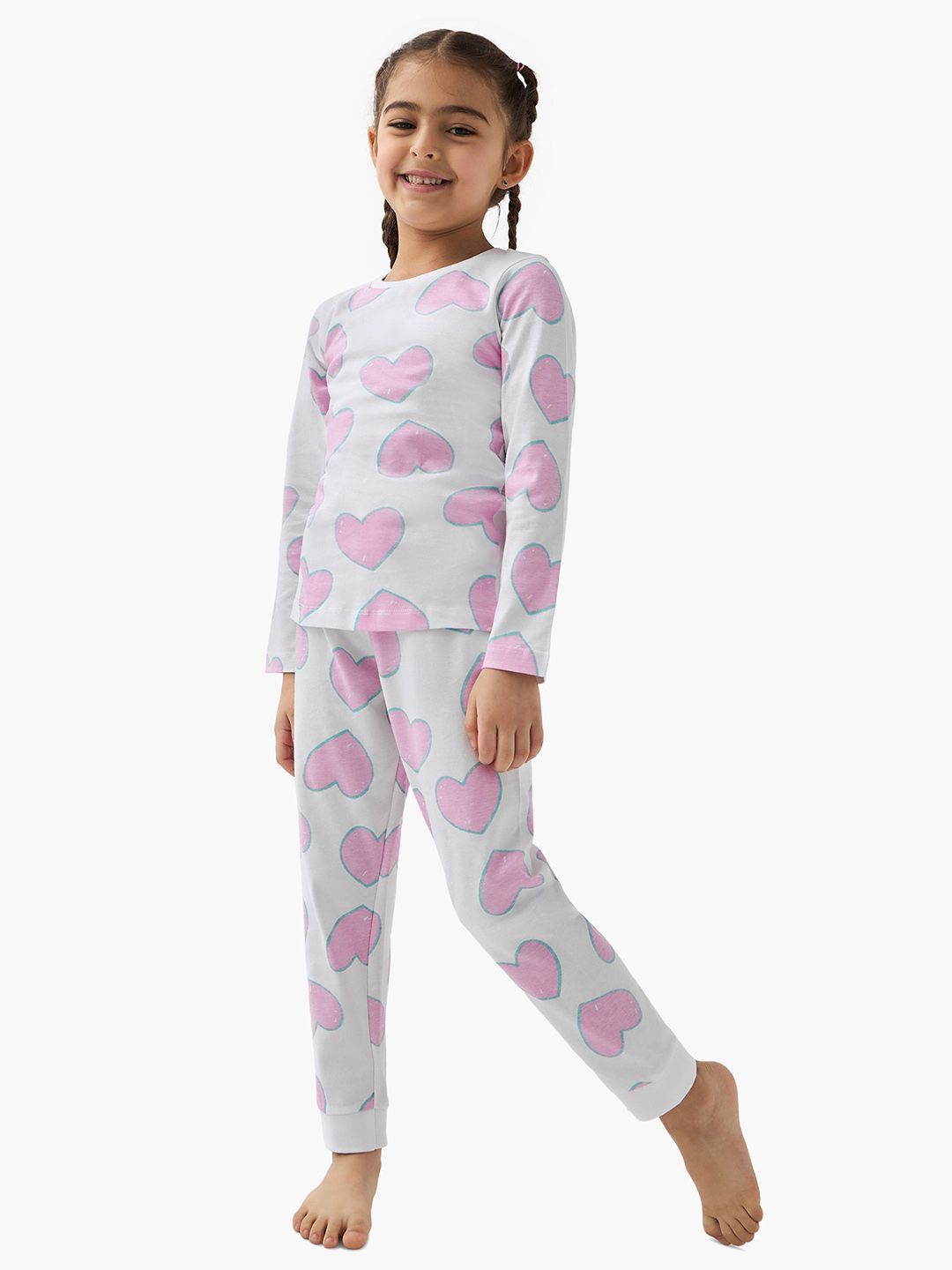 Juniors by Babyshop Girls Heart Printed Pure Cotton T-Shirt With Pyjamas-I55-A5-13-805