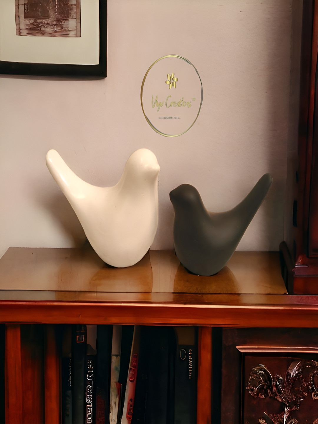 Viyu Creations Dove Love Birds Black Polyresin Matte Bedroom Set of 2 Small Showpieces - 2.6 Inches