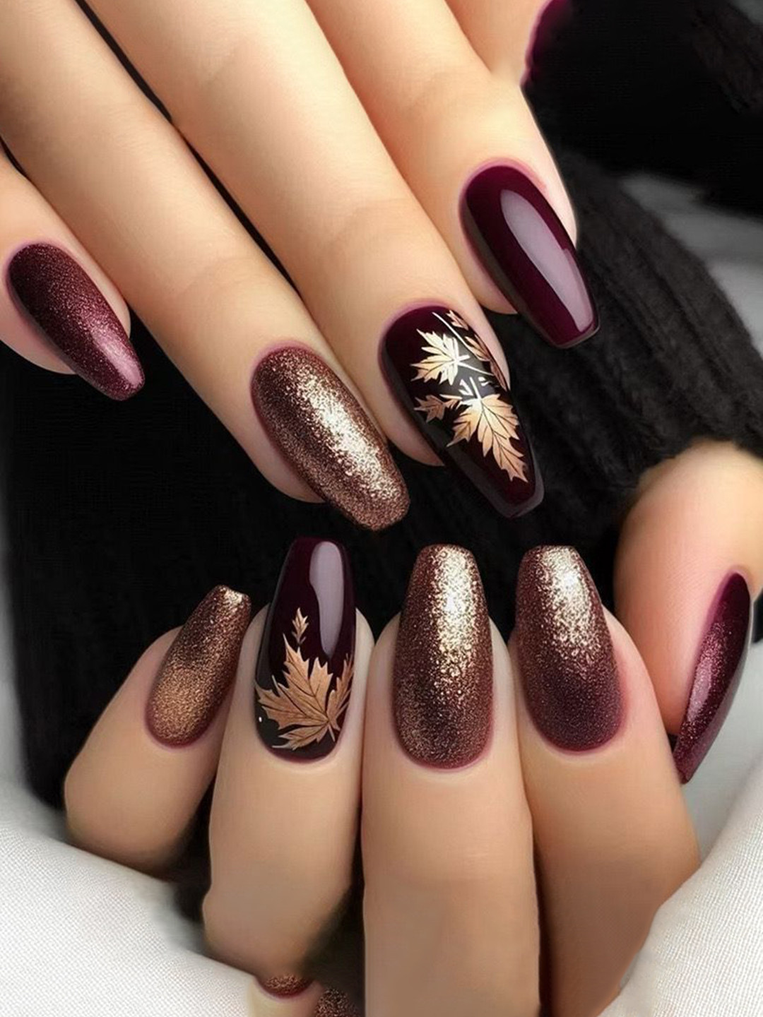 The Pink Truck Set Of 24 Artificial Reusable Nails With Gold Foil Leafy Design With Glue