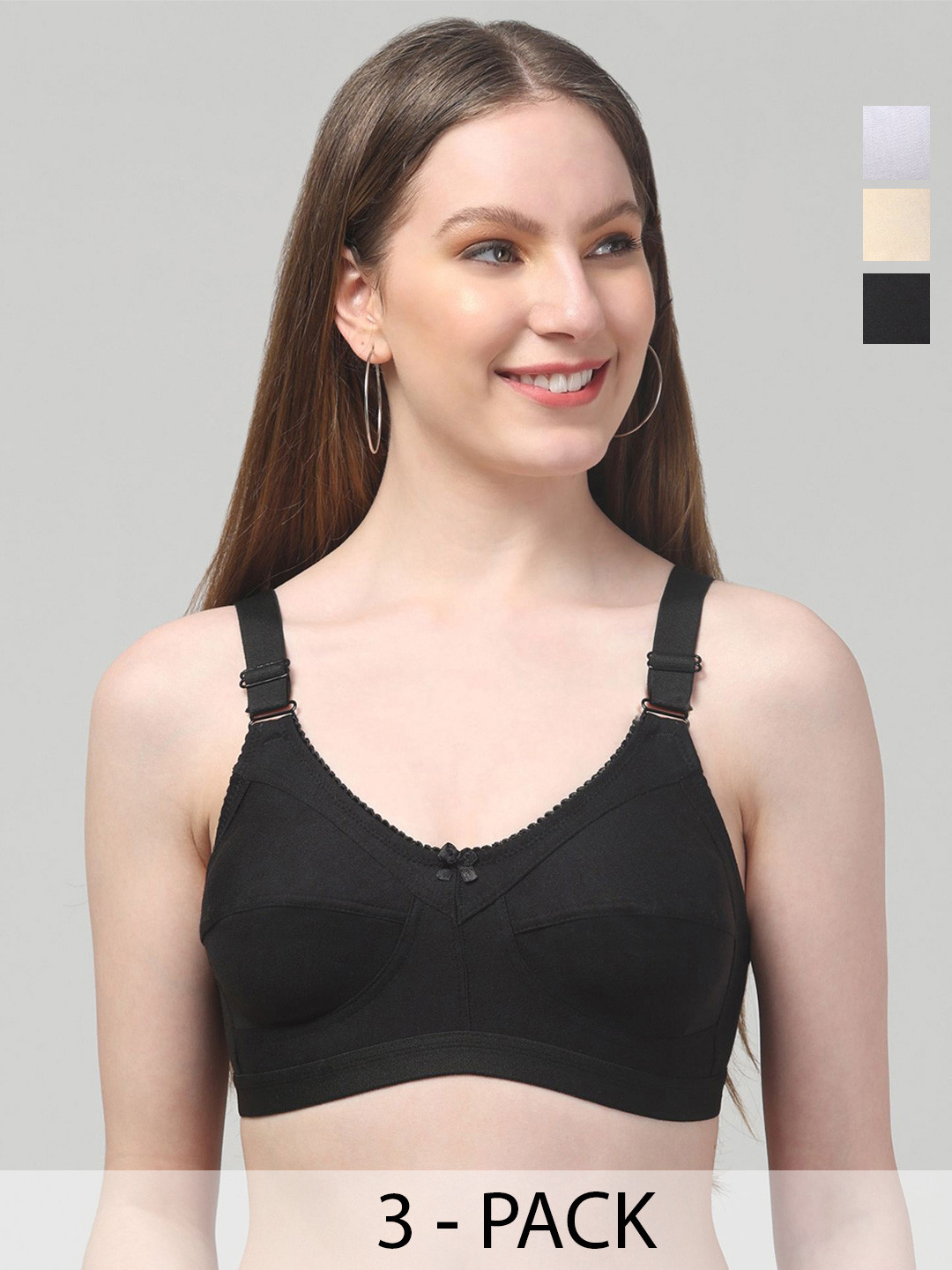 Sutjena Women Pack of 3 Full Coverage Non-Wired and Non Padded Bra