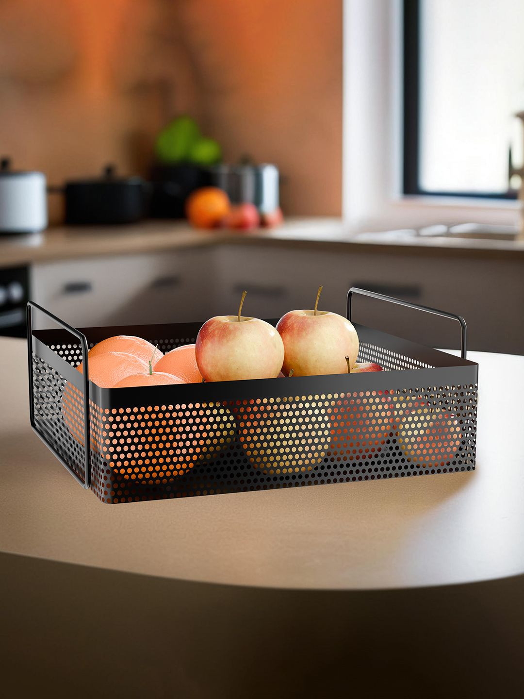 Kuber Industries Black Metal Square Kitchen Rack Stand Masala Storage Basket Organiser