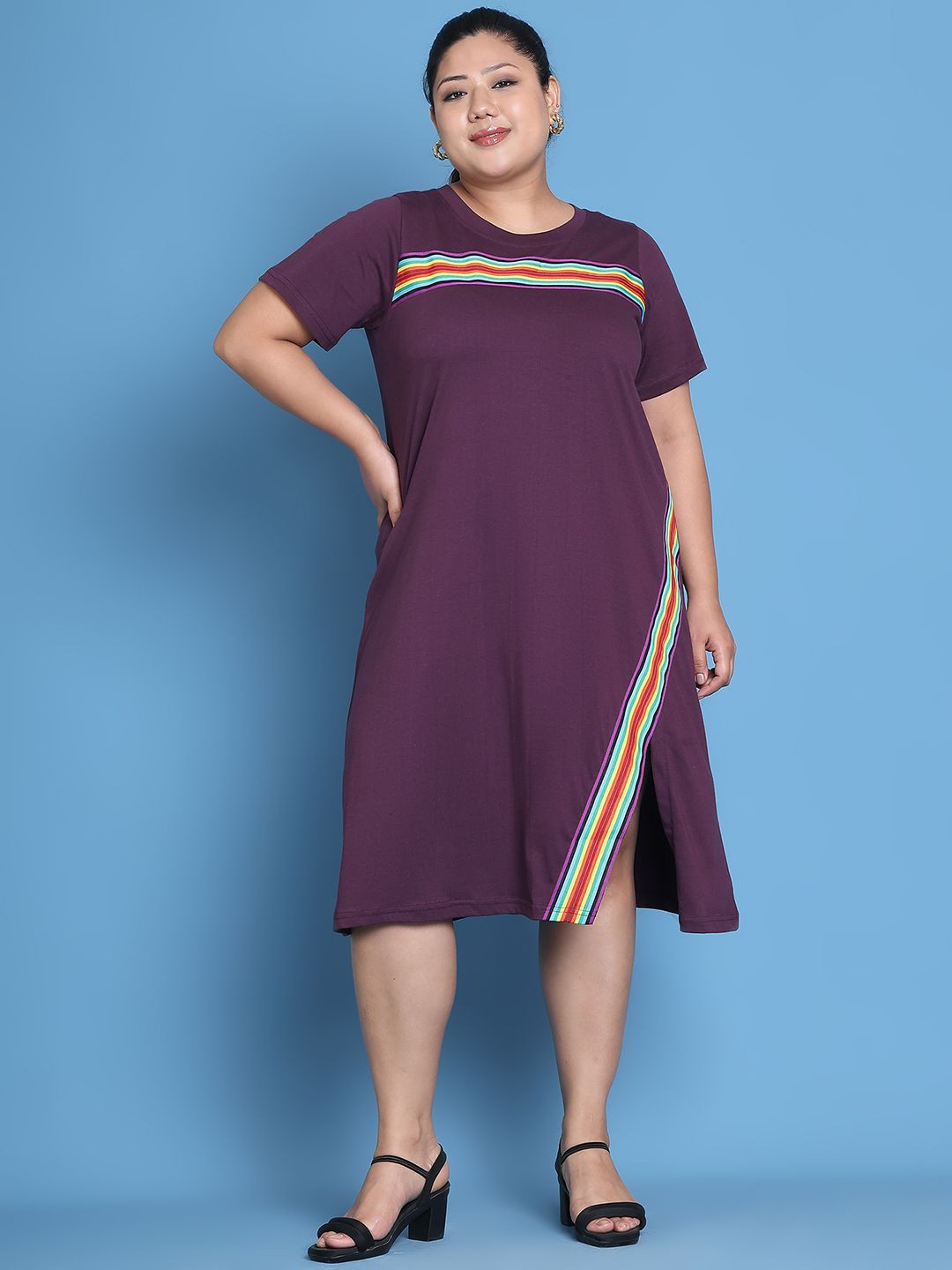 theRebelinme Women Plus Size Midi T-Shirt Dress