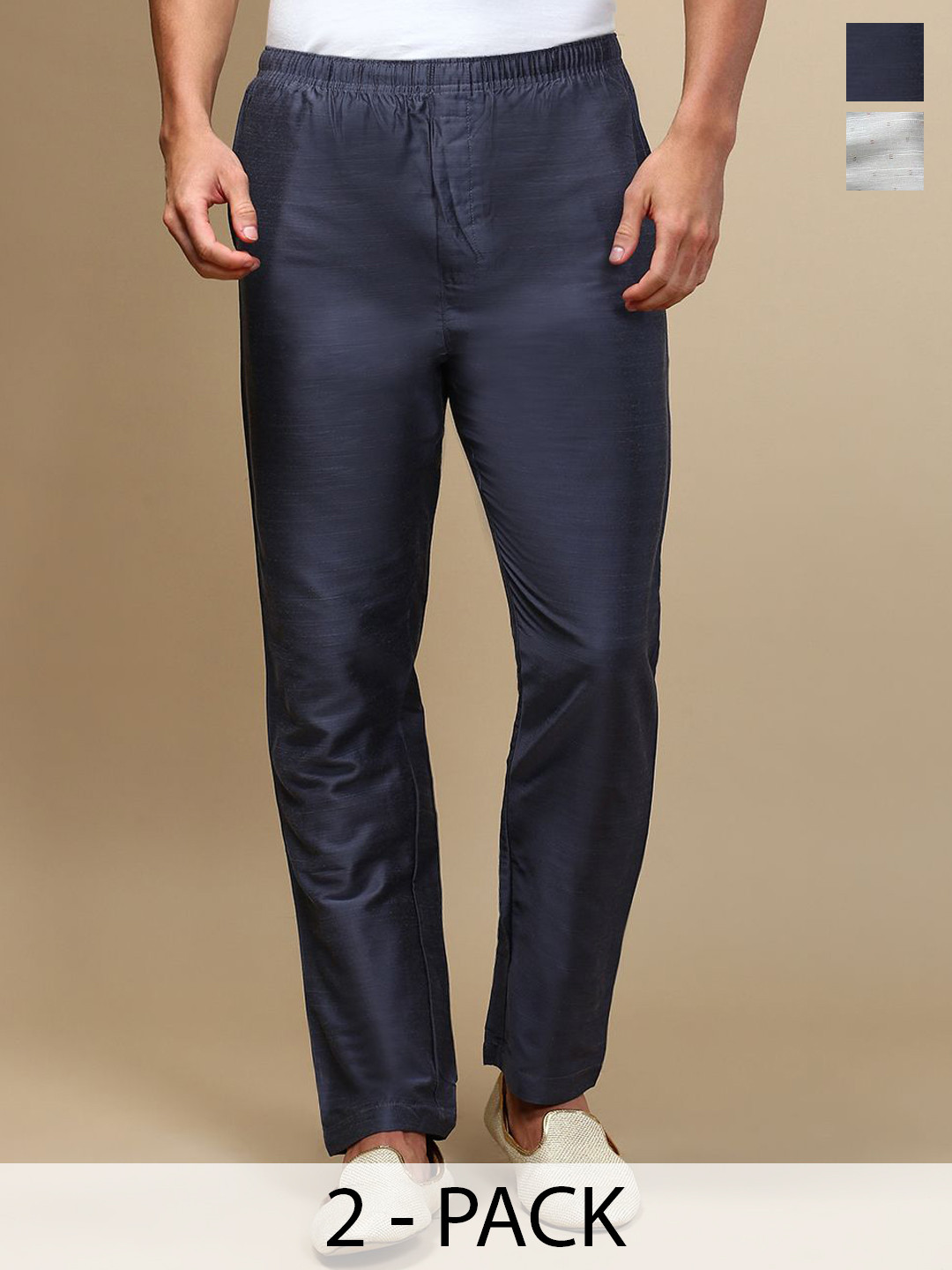WHITE HEART Men Pack Of 2 Mid Rise Pyjamas With 2 Side Pockets