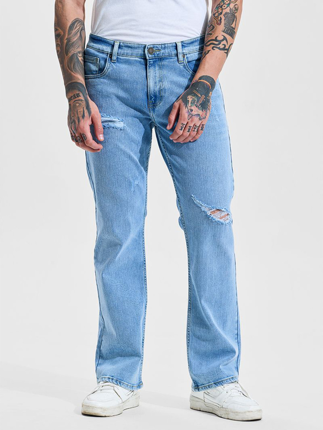 Snitch Men Light Blue Mid-Rise Bootcut Jeans