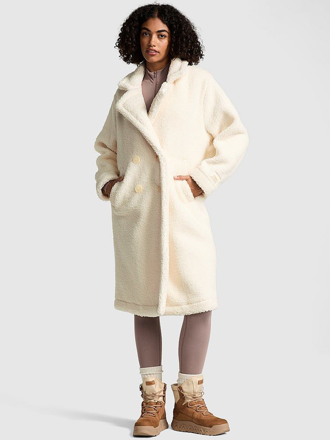 Victoria's Secret PINK Double-Breasted Plush Teddy Long Coat