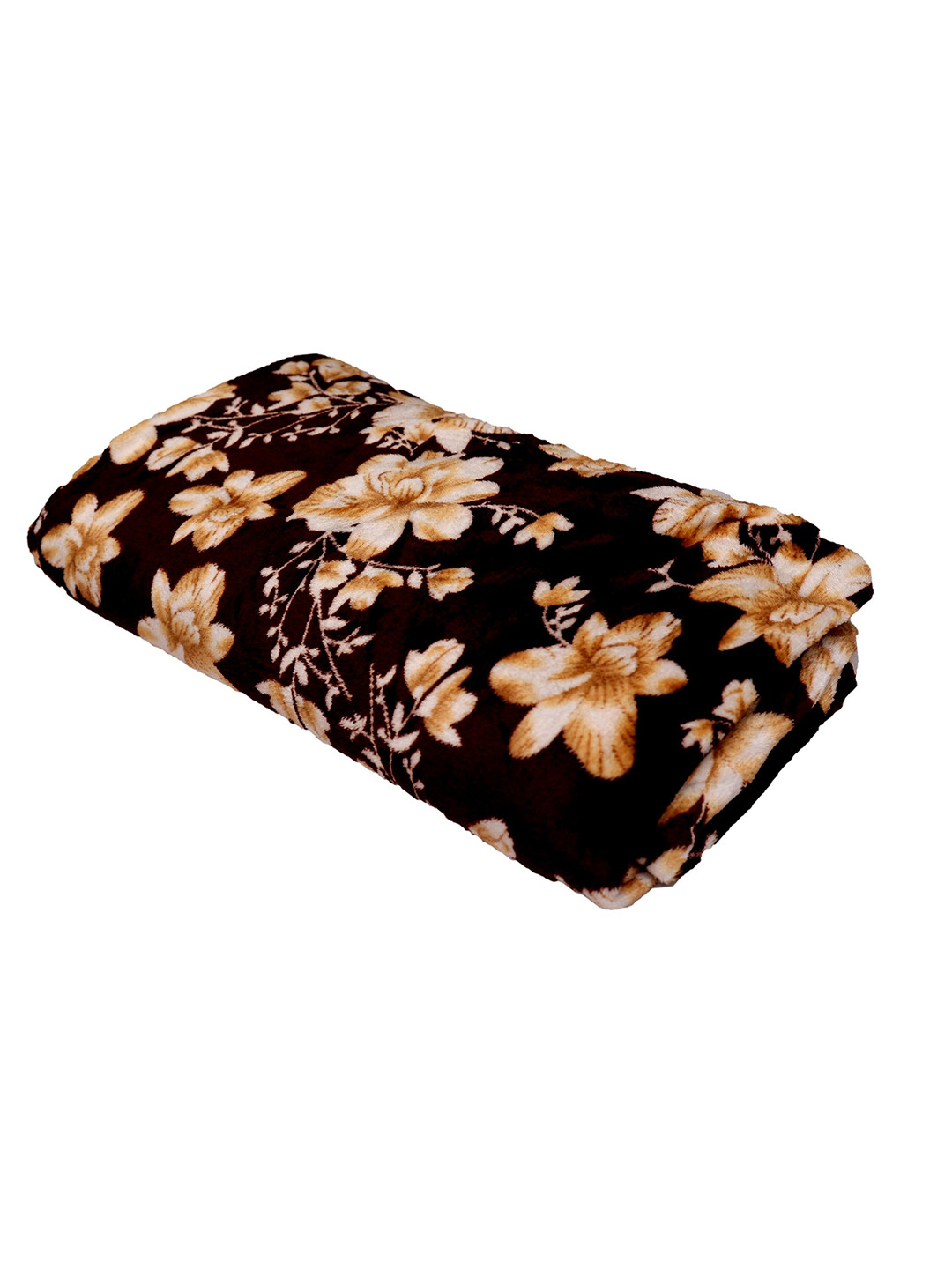 Changers Brown & Cream-Coloured Floral AC Room 300 GSM Double Bed Blanket
