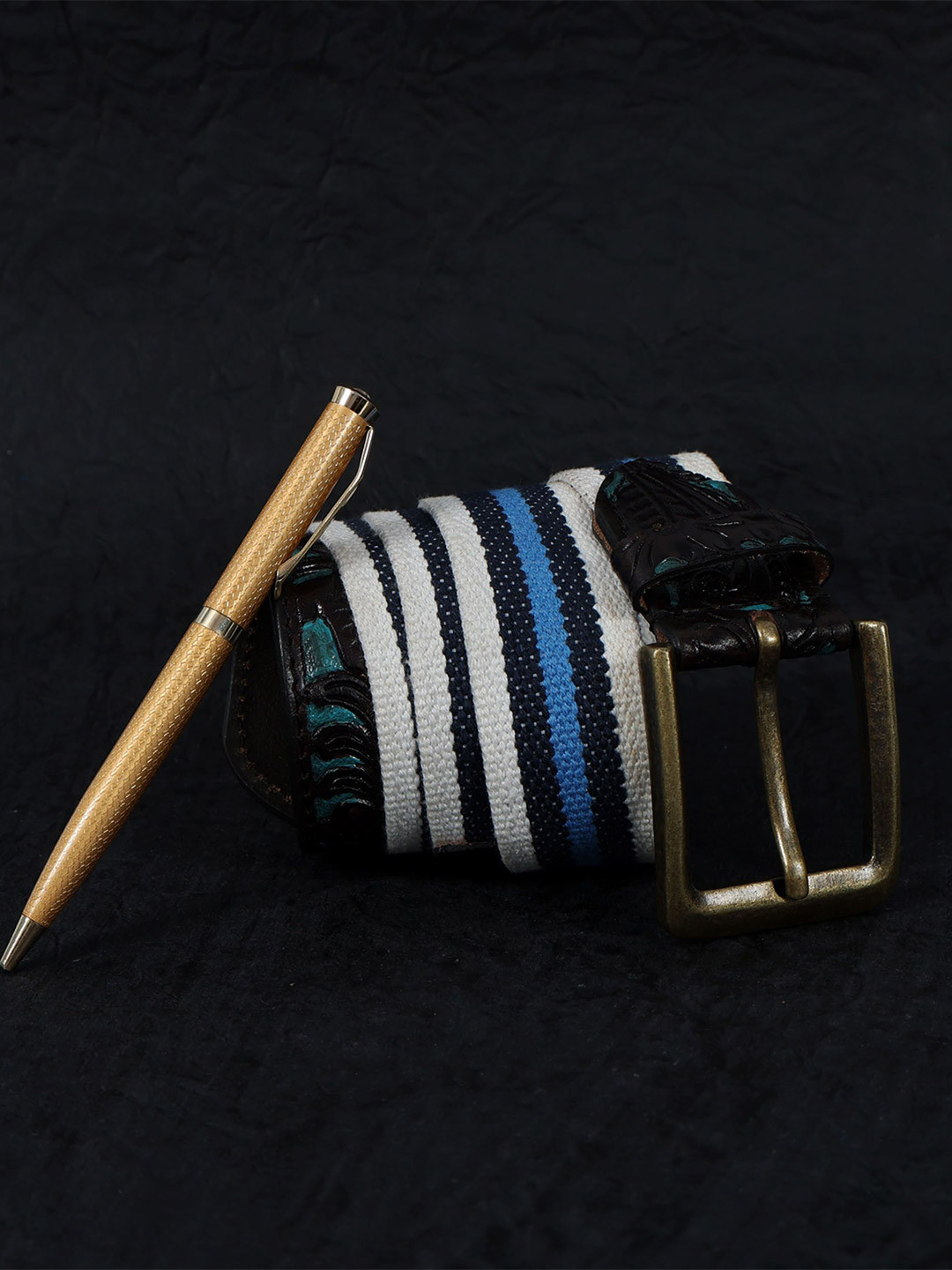 Celtic Women Striped Leather Tang Belt