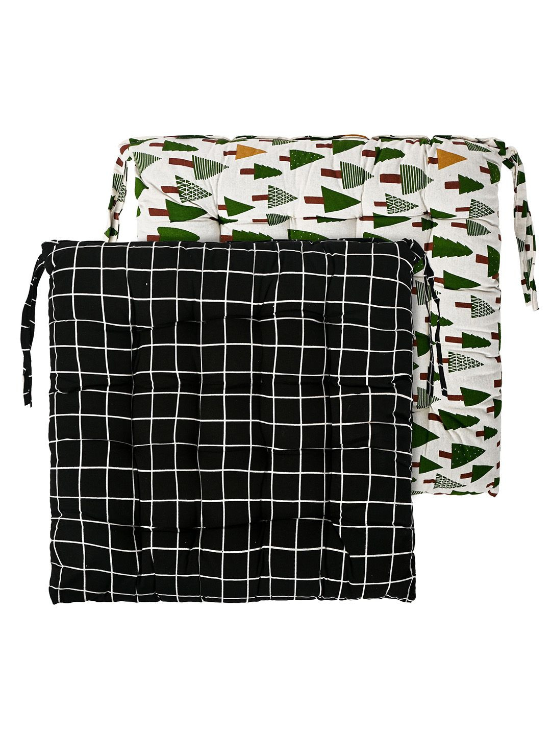 Kuber Industries Green & Black 2 Pieces Printed Cotton Comfort Chair Pads