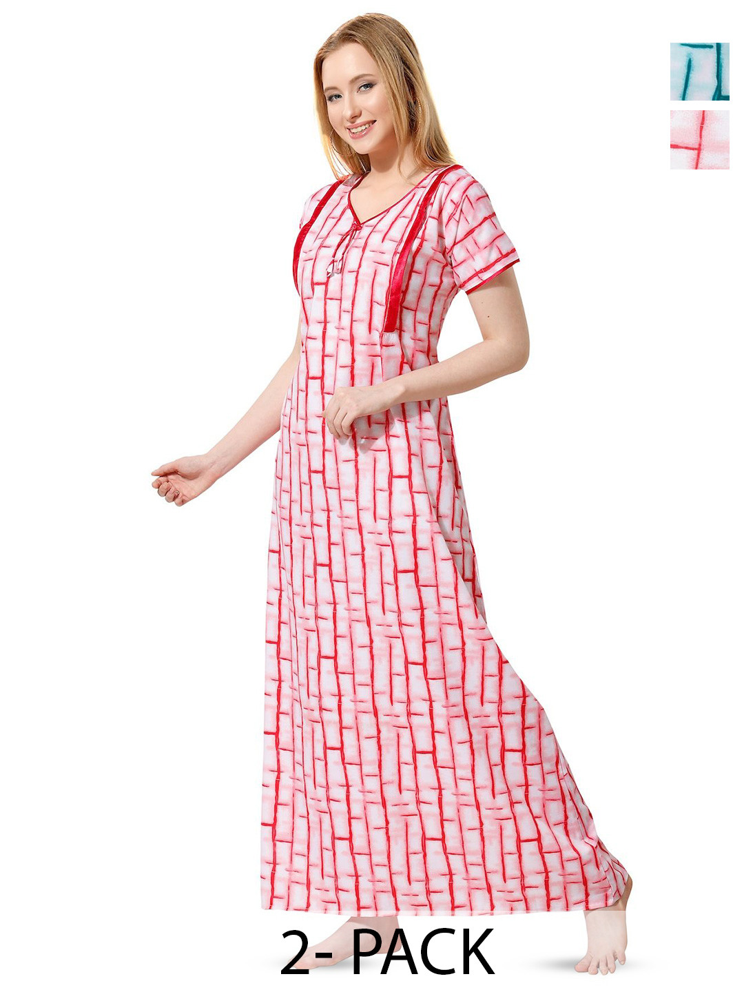 Piu Women Pack of 2 Printed Maxi Nightdress
