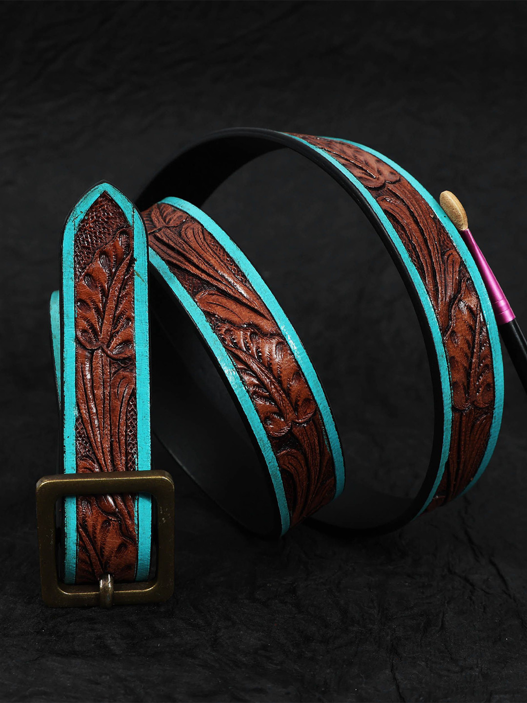 Celtic Women Brown Textured Leather Belt with Secure Tang Closure