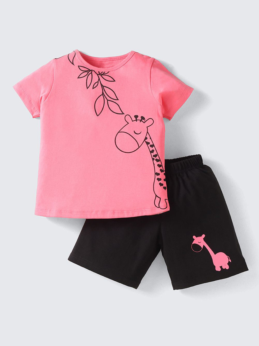 Nite Flite Girls Printed Pure Cotton Top and Shorts Night suit
