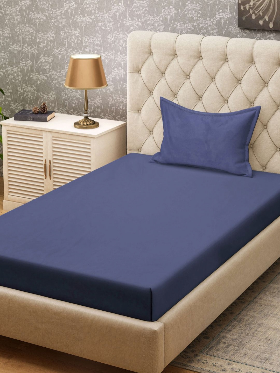 Myntra Elegant Homes Blue 300 TC Single Bedsheet Set 2.25 m x 1.50 m