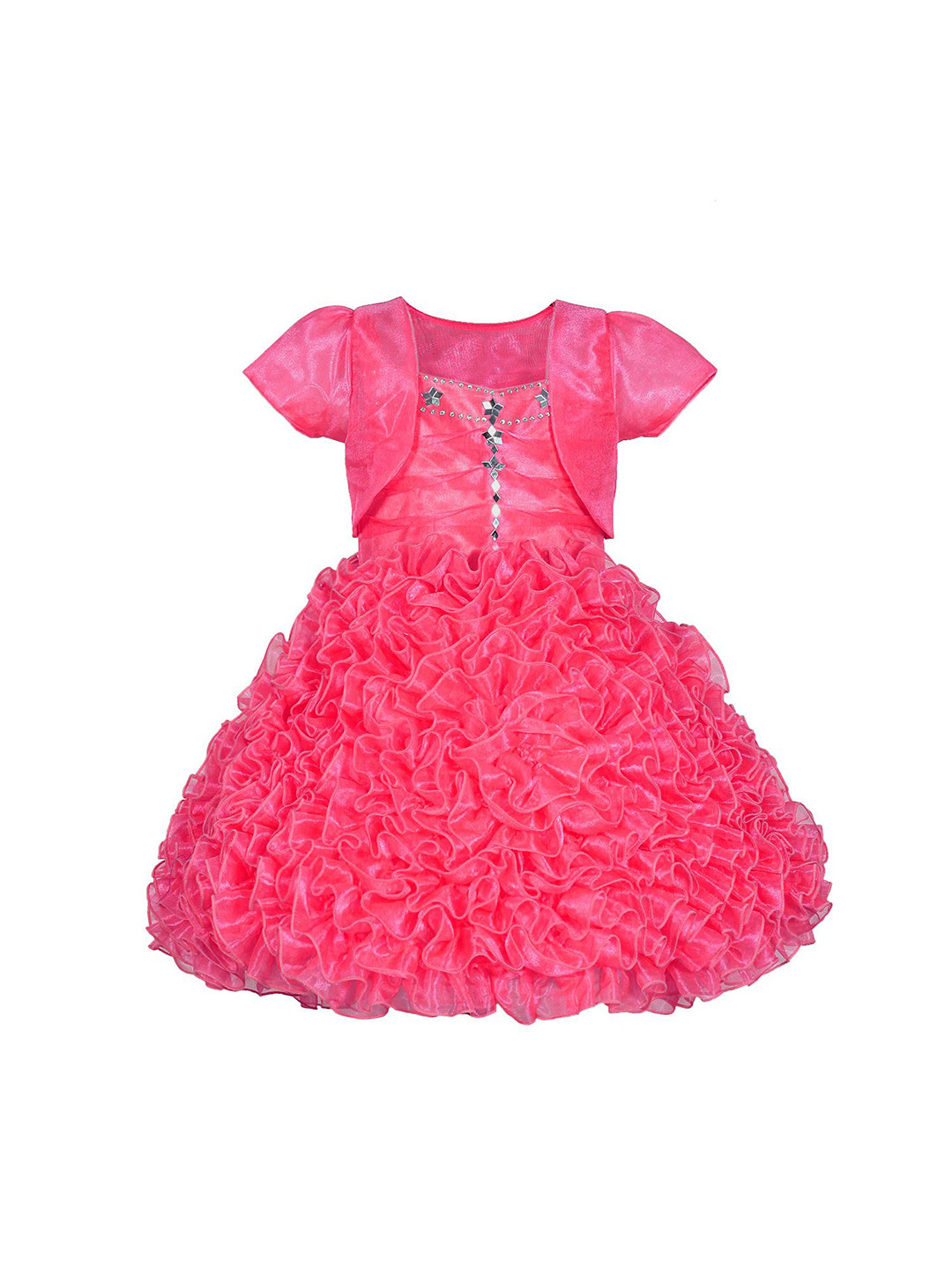 Wow Princess Girls Embellished Net Fit & Flare Dress With Jacket