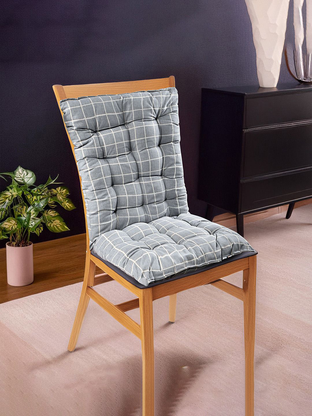 Kuber Industries Grey Checked Chair Pads