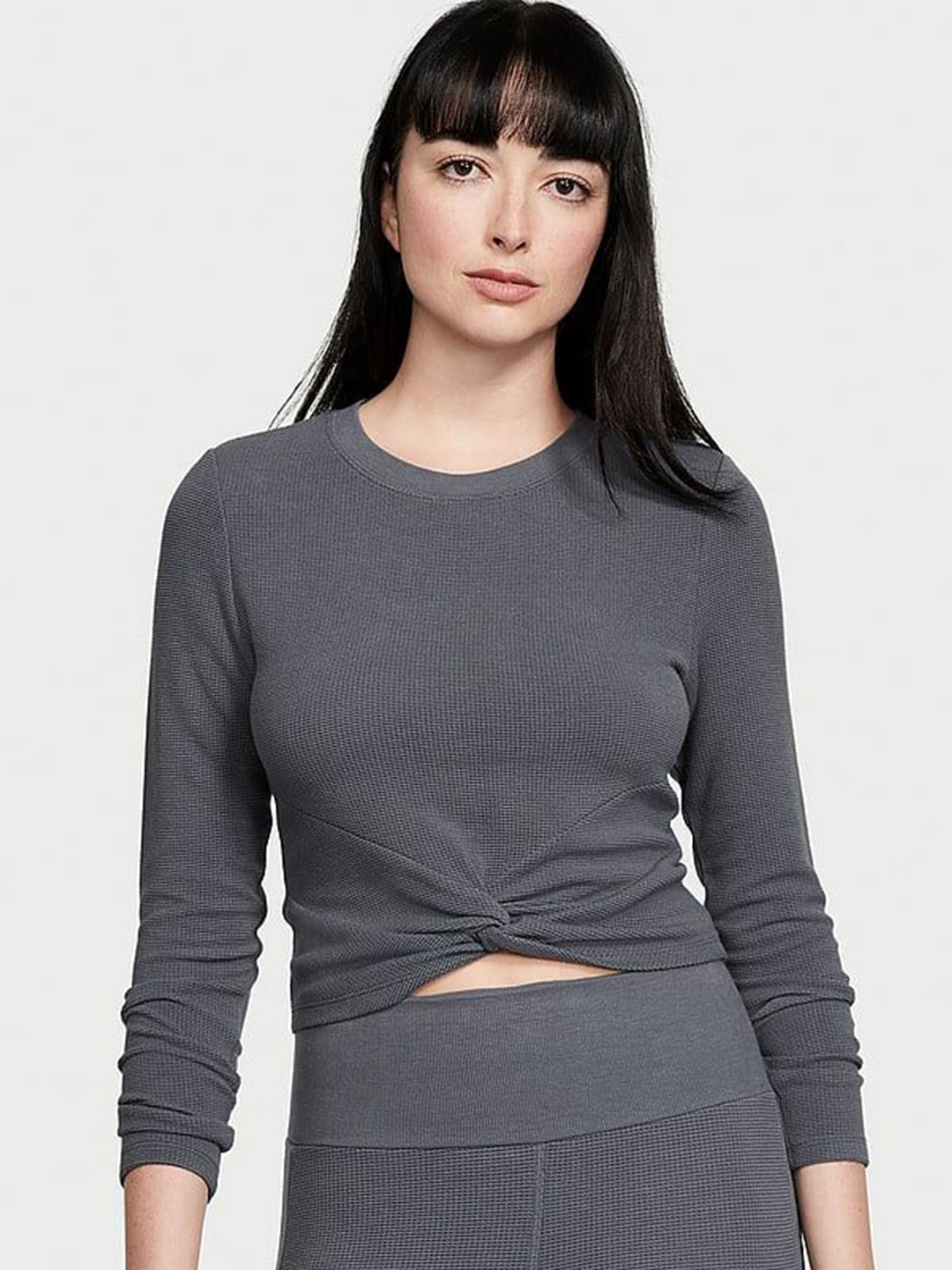 Victoria's Secret Double Waffle Knit Twist-Front Long-Sleeve Top