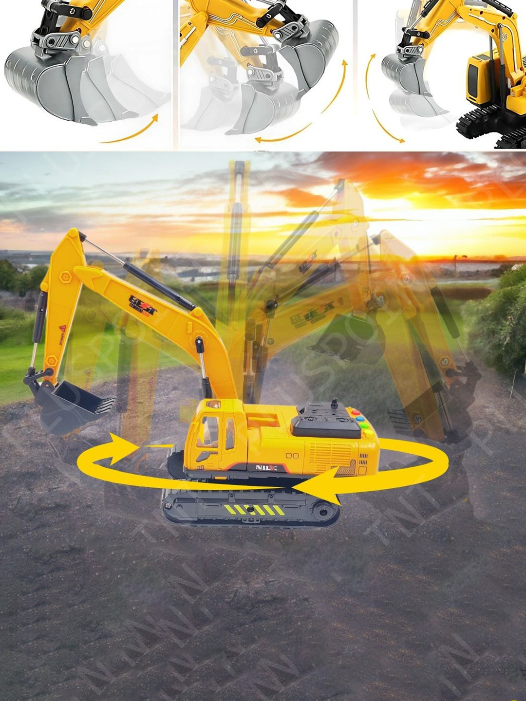 PLUSPOINT Kids Excavator Bulldozer Friction Powered Construction Truck Vehicle