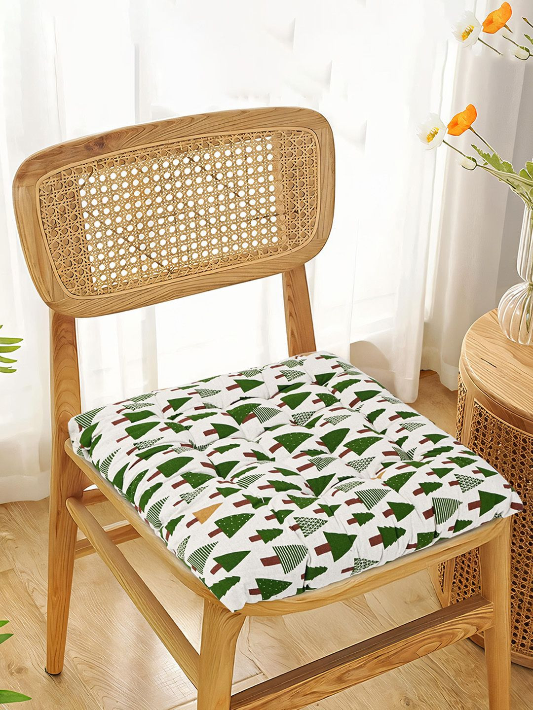 Kuber Industries Green & Black 4 Pieces Printed Cotton Comfort Chair Pads