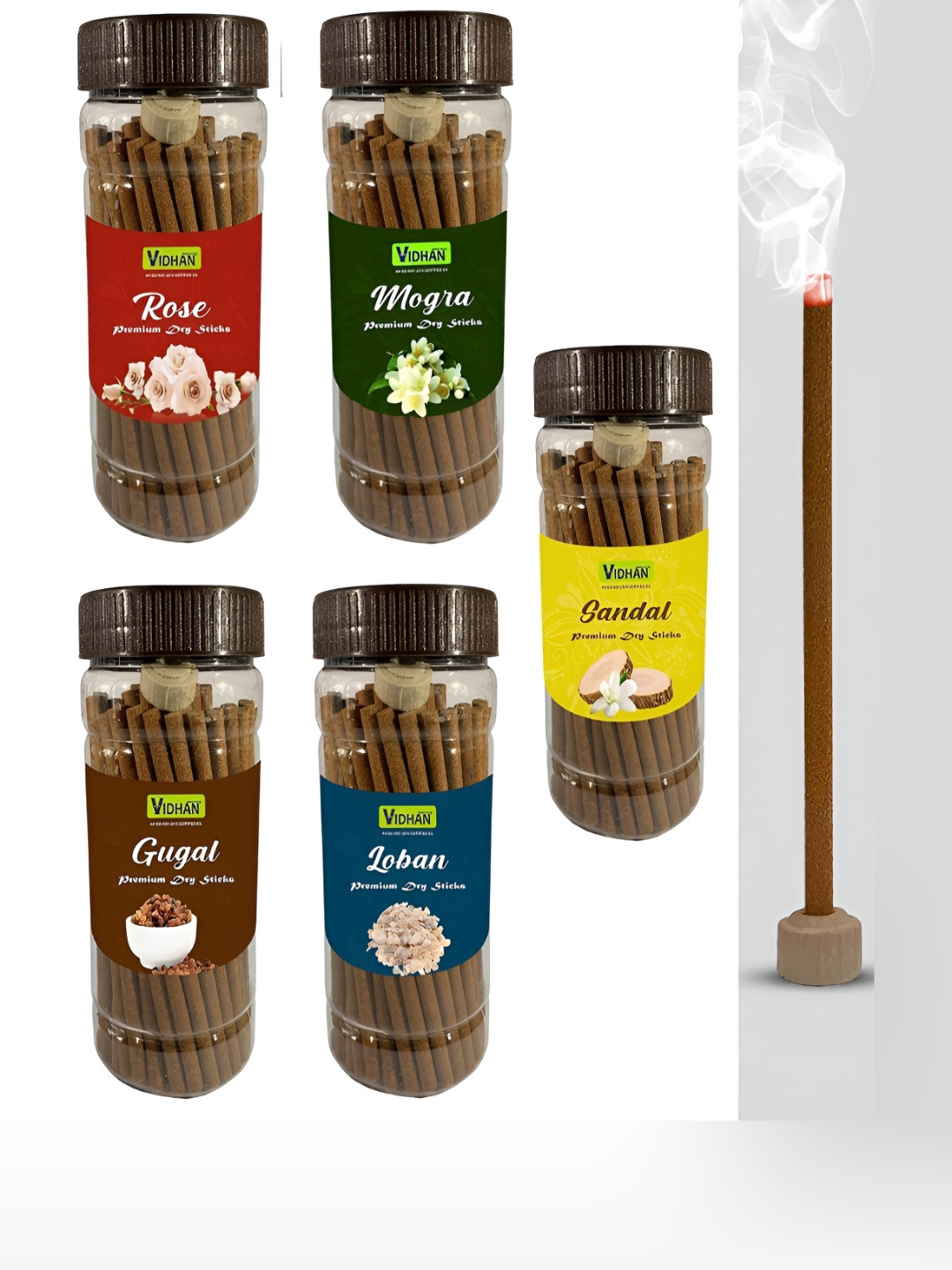 vidhan Brown & Yellow 5 Pieces Charcoal Free Wooden Incense Sticks