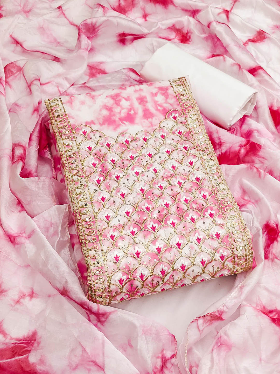 SHADOW & SAINING Ombre Dyed Pure Cotton Semi-Stitched Dress Material