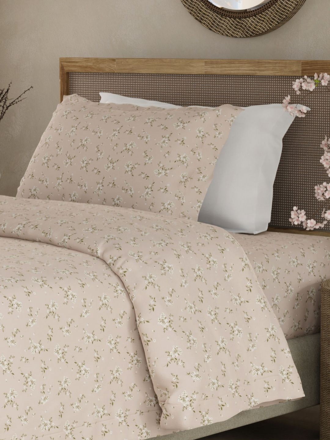 Boutique Living India Beige & White Printed Cotton 300TC Comforter Set 2.74m x 2.74m