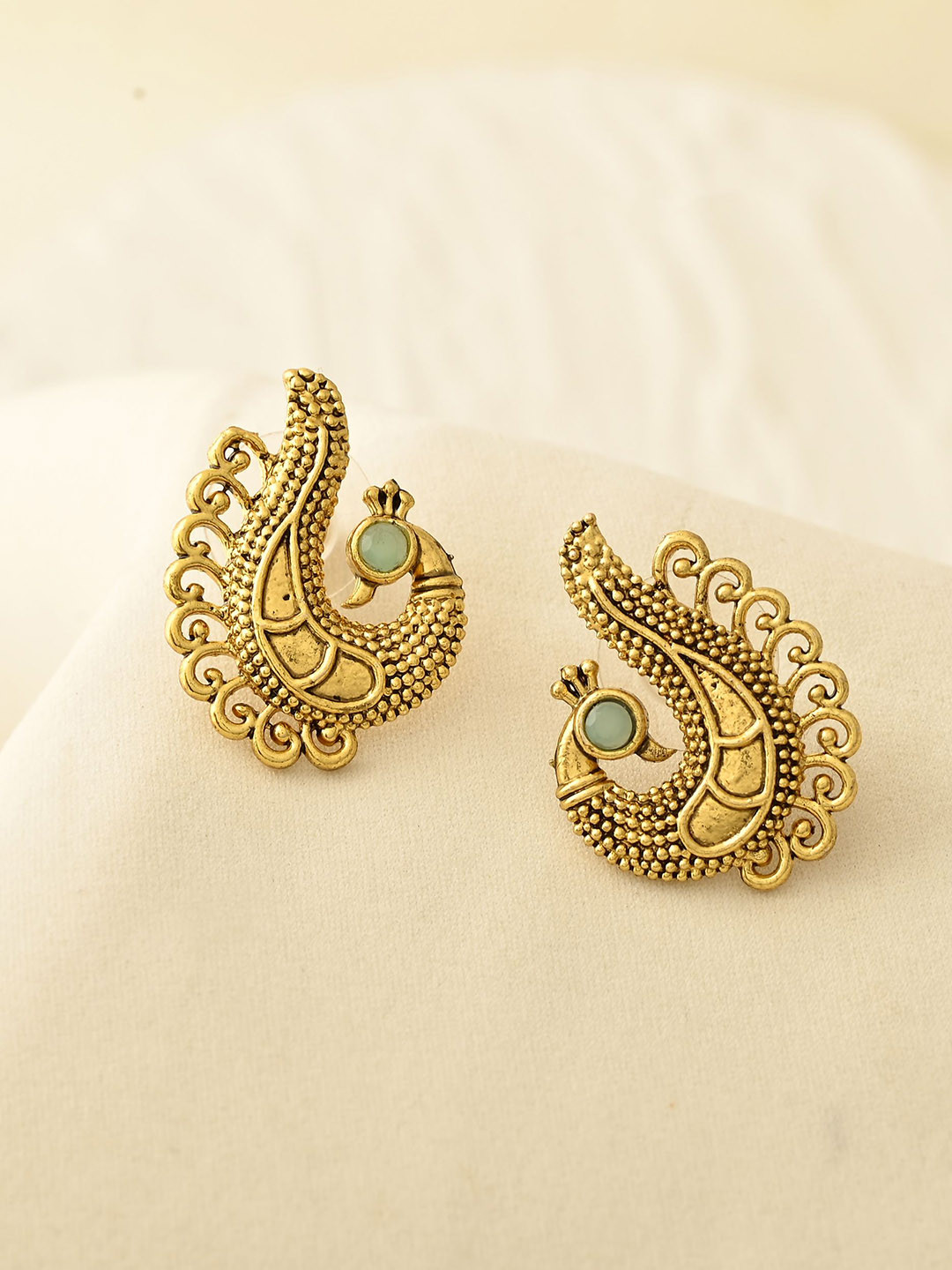STYYO Silver-Plated Artificial Stones Peacock Shaped Studs Earrings