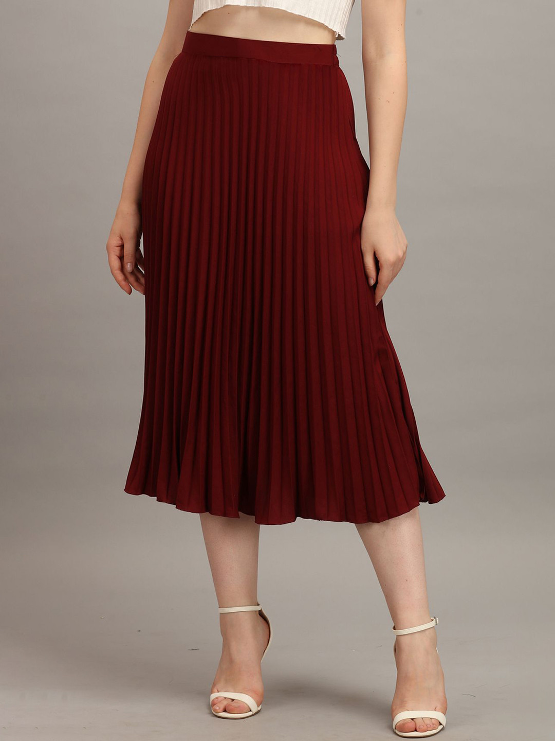 ZWERLON Women Pleated A-Line Midi Skirt