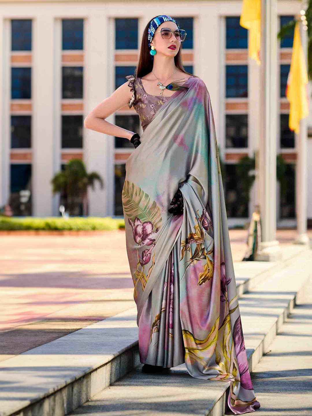 Mitera Floral Satin Saree