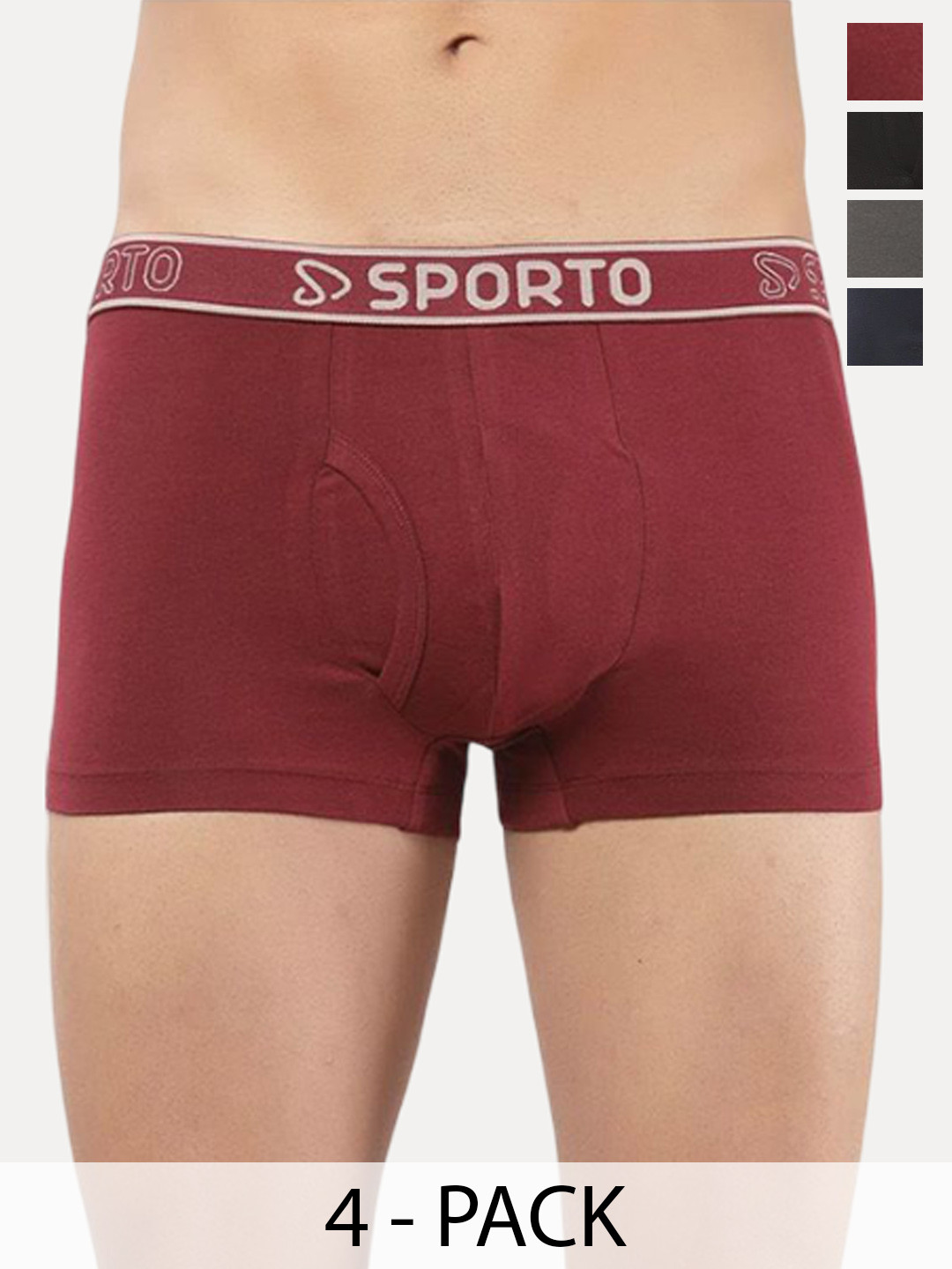 Sporto by Macho Pack Of 4 Outer Elastic Short Trunk Sprto_M1022-B1-CH1-M1-N1-L-Multi Trunk