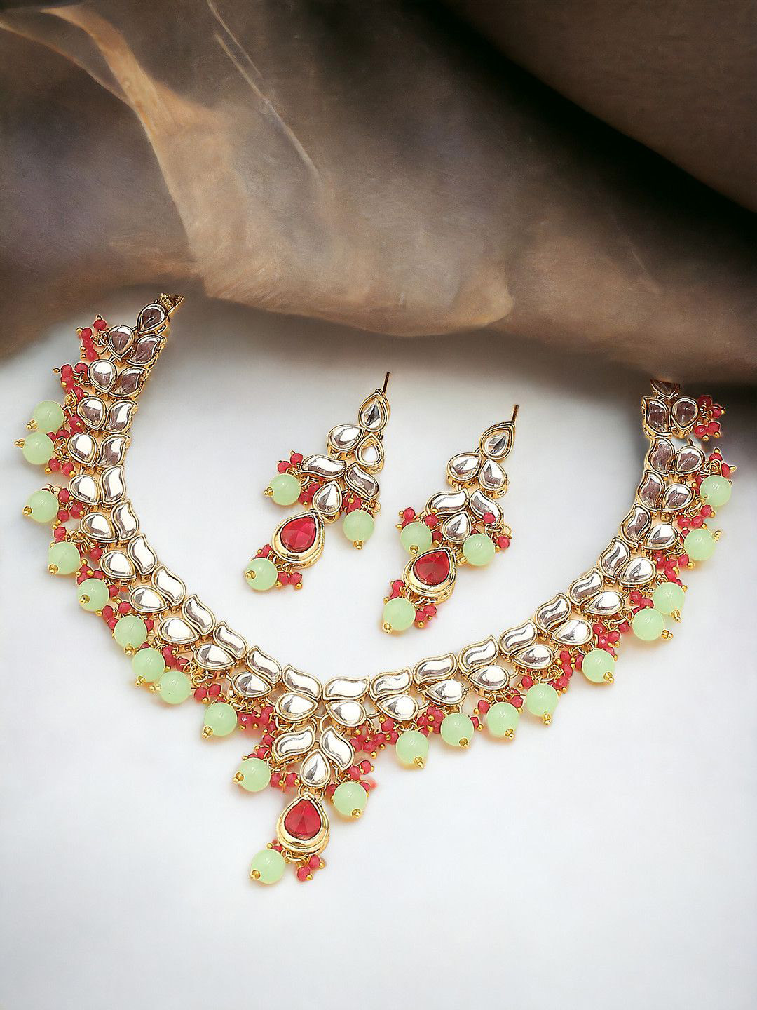 Anouk Mint Kundan Studded & Beaded Jewellery Set