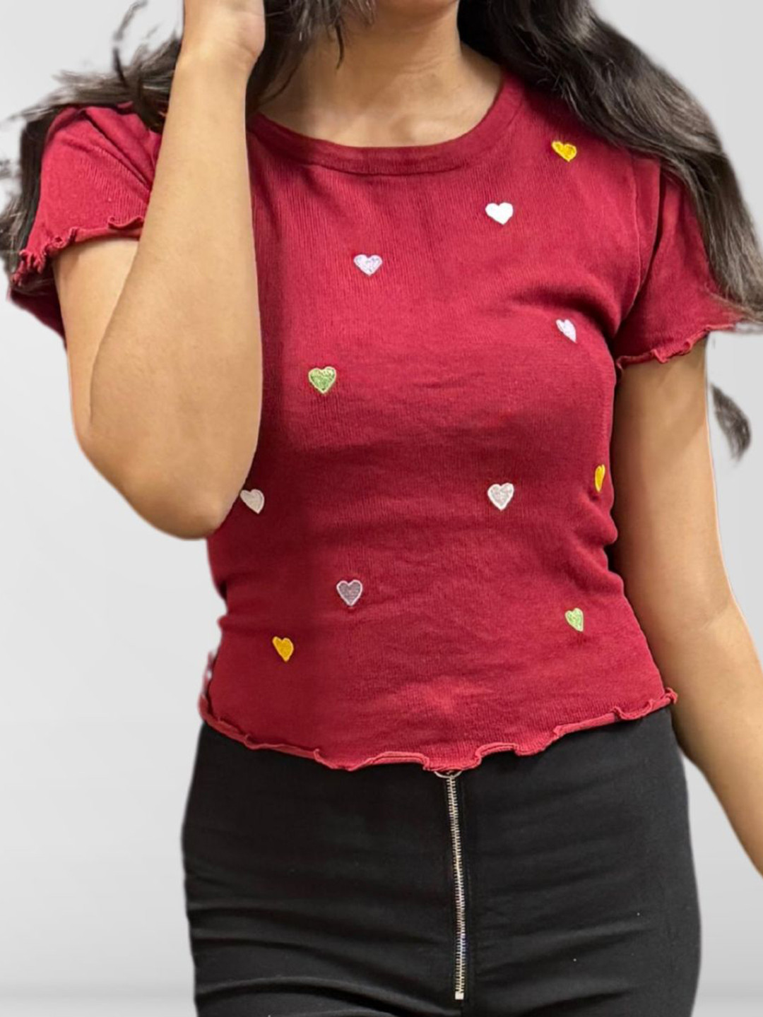 MADE FOR HER LABEL Women Colourful Heart Patchwork Top